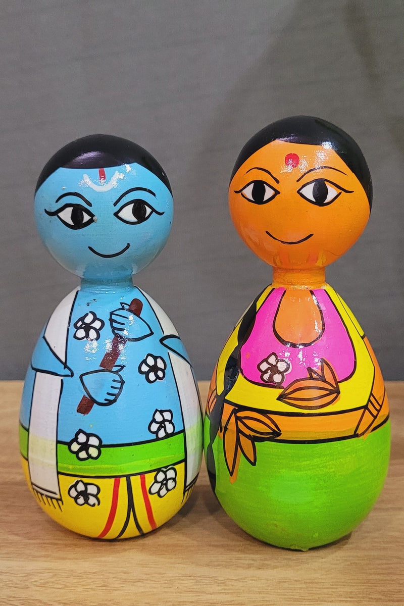 Cute Little Krishna Radha Radhe Krishna wooden doll 5inch (5 H, 2 L, 2 W) Inches hand painted