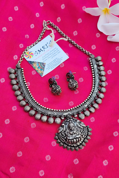 German oxidised silver Temple Mahalakshmi Necklace With Earring set