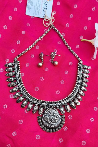 German oxidised silver Temple Nagas Necklace With Earring set