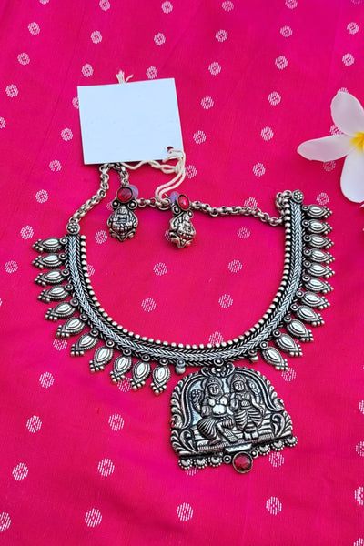 German oxidised silver Temple Vishnu and Lakshmi Necklace With Earring set