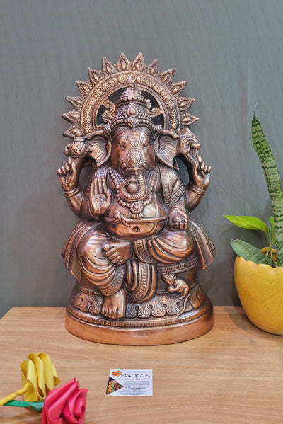 Lord Ganesha solid Statue vinayagar silai Model no 38 (17.5H * 9L* 6W) inches Copper coated Aluminium Idol Wall Decor Table Decor Pooja Decor