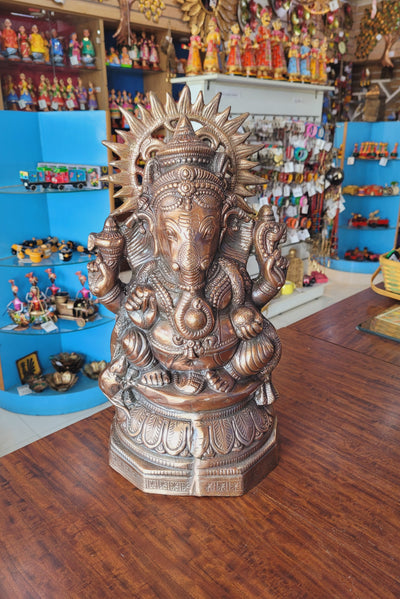 Lord Ganesha solid Statue vinayagar silai Model no 525  (18.5H * 11L* 6W) inches Copper coated Aluminium Idol Wall Decor Table Decor Pooja Decor