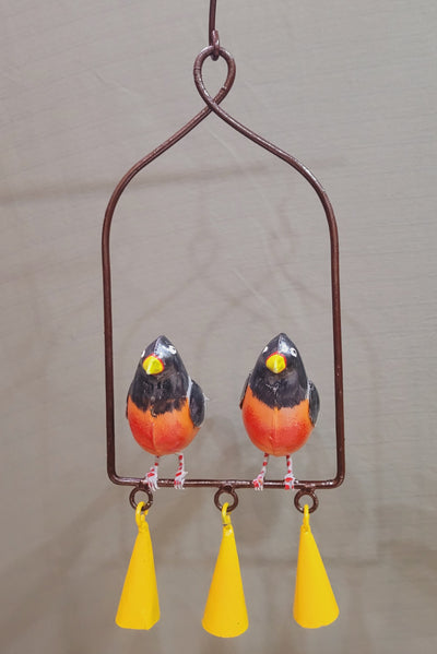 Love Birds Two Birds Chime With 3 bells hanging  Black (16 H *5.5 L *6.5 W) inches Iron Balcony decor entrance decor garden decor