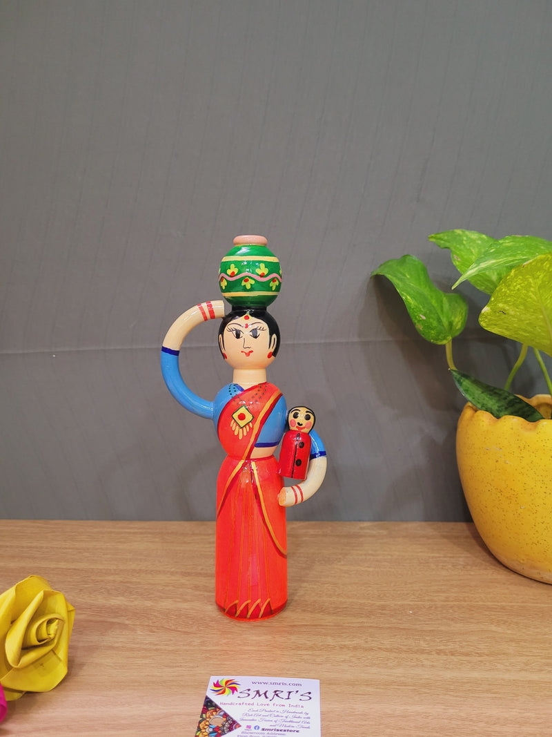 Wooden Lady with Pot baby show piece doll