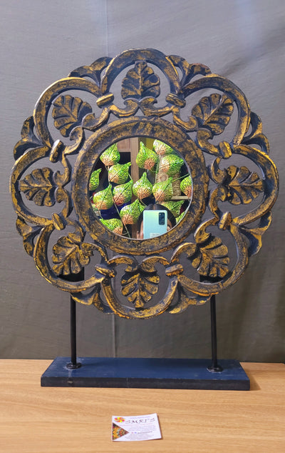 Wooden Pedestal Antique Gold Handcarved Table Mirror decor