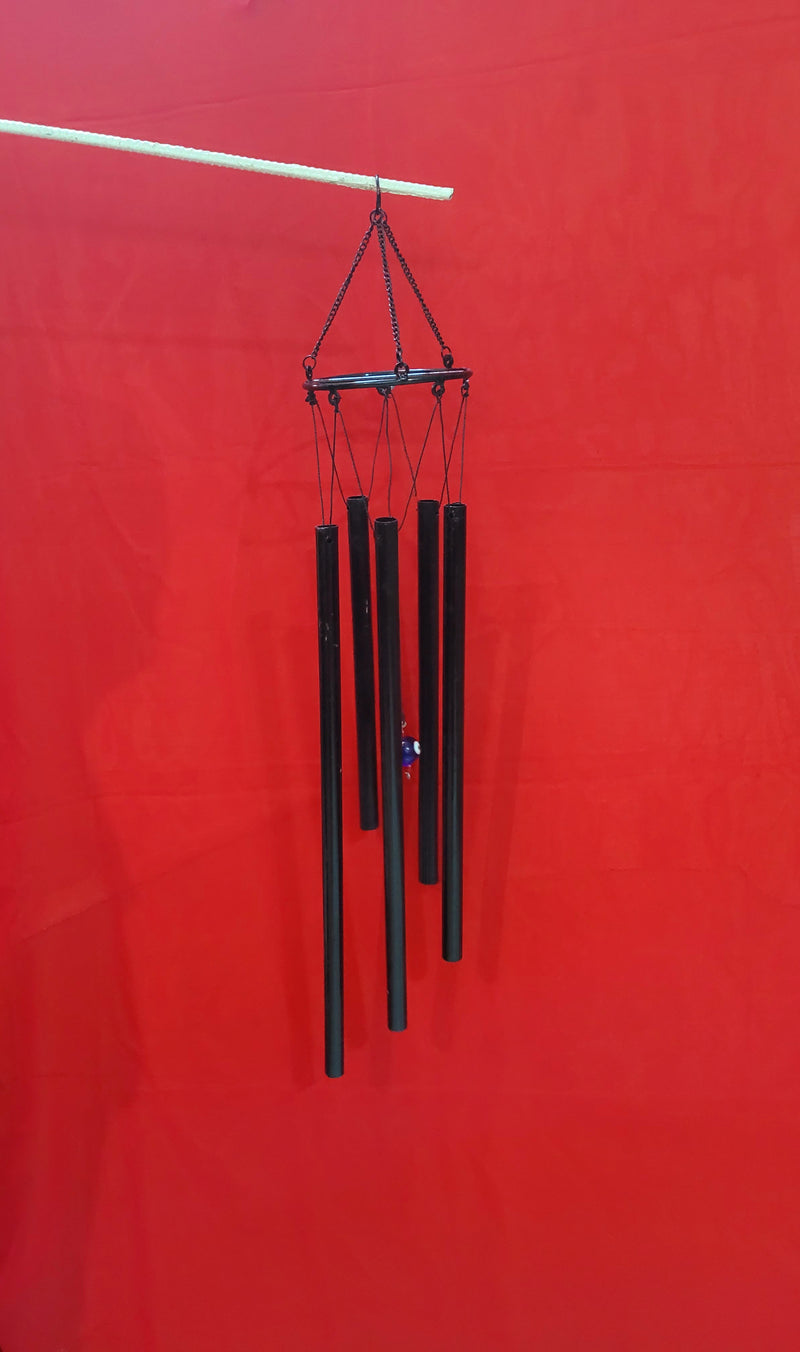 Wind chimes Black 5 Pipe Bells Healing music wind chime  metal iron (28H * 5L * 5W)inches balcony decor entrance decor foyer decor garden decor Indian Handicraft