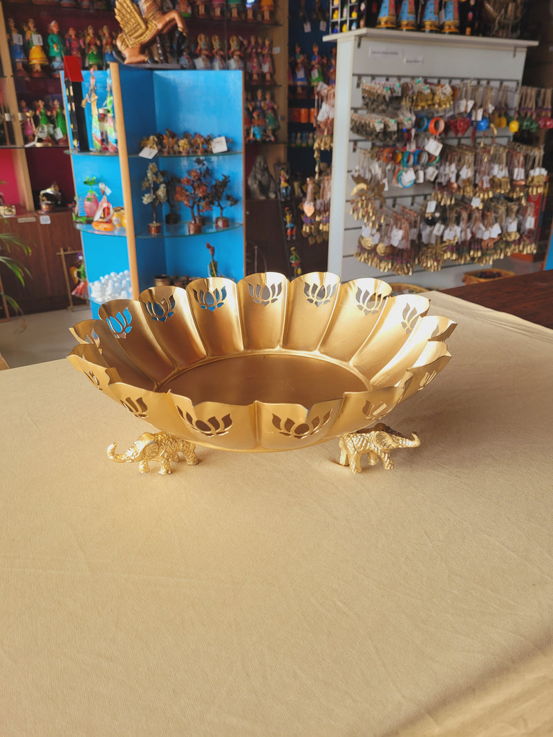 Lotus jali cut Urli for flower decoration with 3 elephant at bottom Beautiful handmade design EXTRA LARGE Size table decor pooja decor office decor diwali decor (4.5H * 10.5 L * 10.5W) inches Home decor metal iron