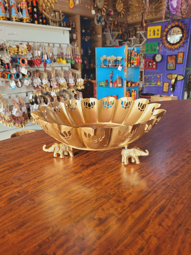 Lotus jali cut Urli for flower decoration with 3 elephant at bottom Beautiful handmade design EXTRA LARGE Size table decor pooja decor office decor diwali decor (4.5H * 10.5 L * 10.5W) inches Home decor metal iron