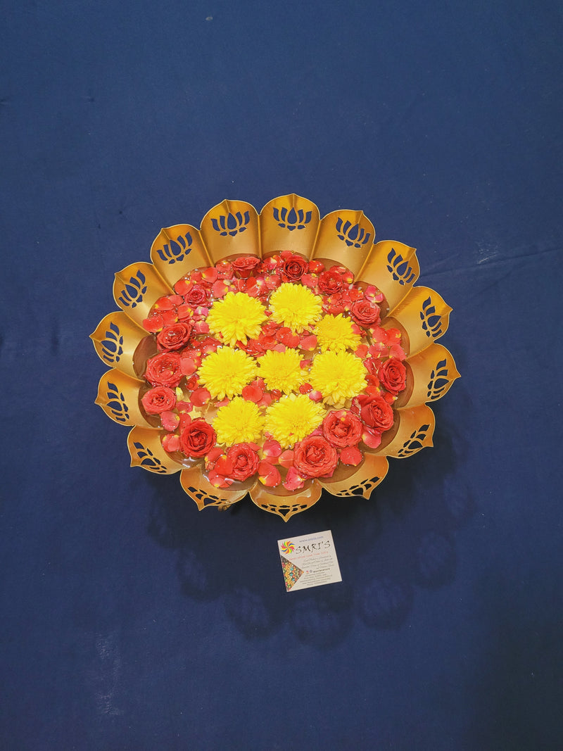 Lotus jali cut Urli for flower decoration with 3 elephant at bottom Beautiful handmade design EXTRA LARGE Size table decor pooja decor office decor diwali decor (4.5H * 10.5 L * 10.5W) inches Home decor metal iron