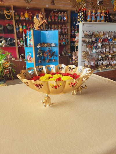 Lotus jali cut Urli for flower decoration with 3 elephant at bottom Beautiful handmade design EXTRA LARGE Size table decor pooja decor office decor diwali decor (4.5H * 10.5 L * 10.5W) inches Home decor metal iron
