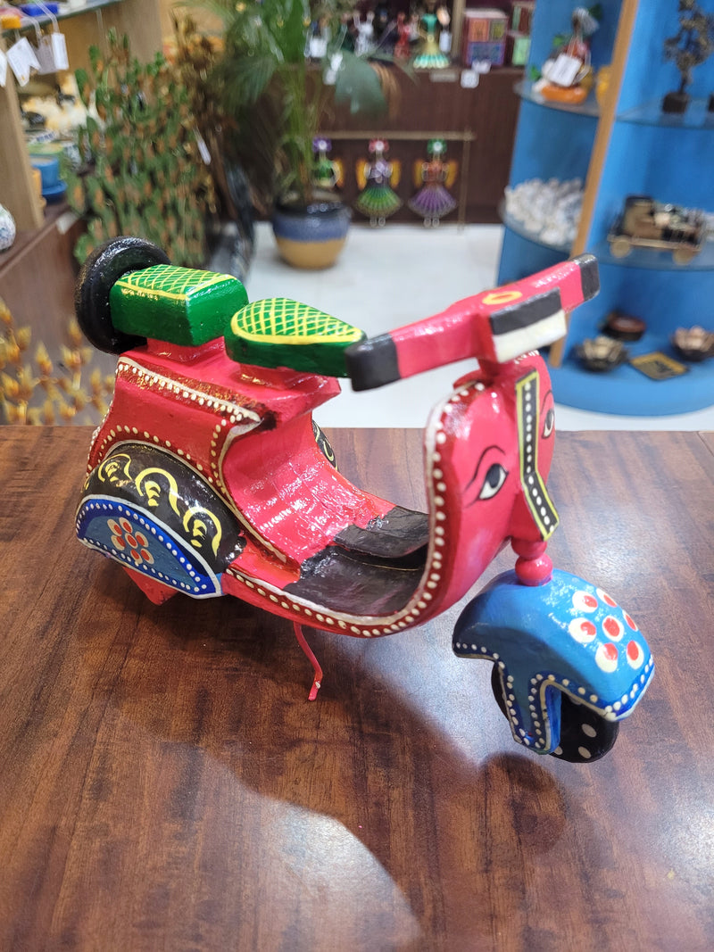 Wooden Scooter RED Indian traditional handicrafts show piece ( 5H * 8L * 3W ) inches