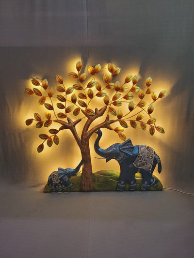 Blue Elephant with Baby under Tree Wall decor ( 34 H * 35.5 L * 3 W ) Inches