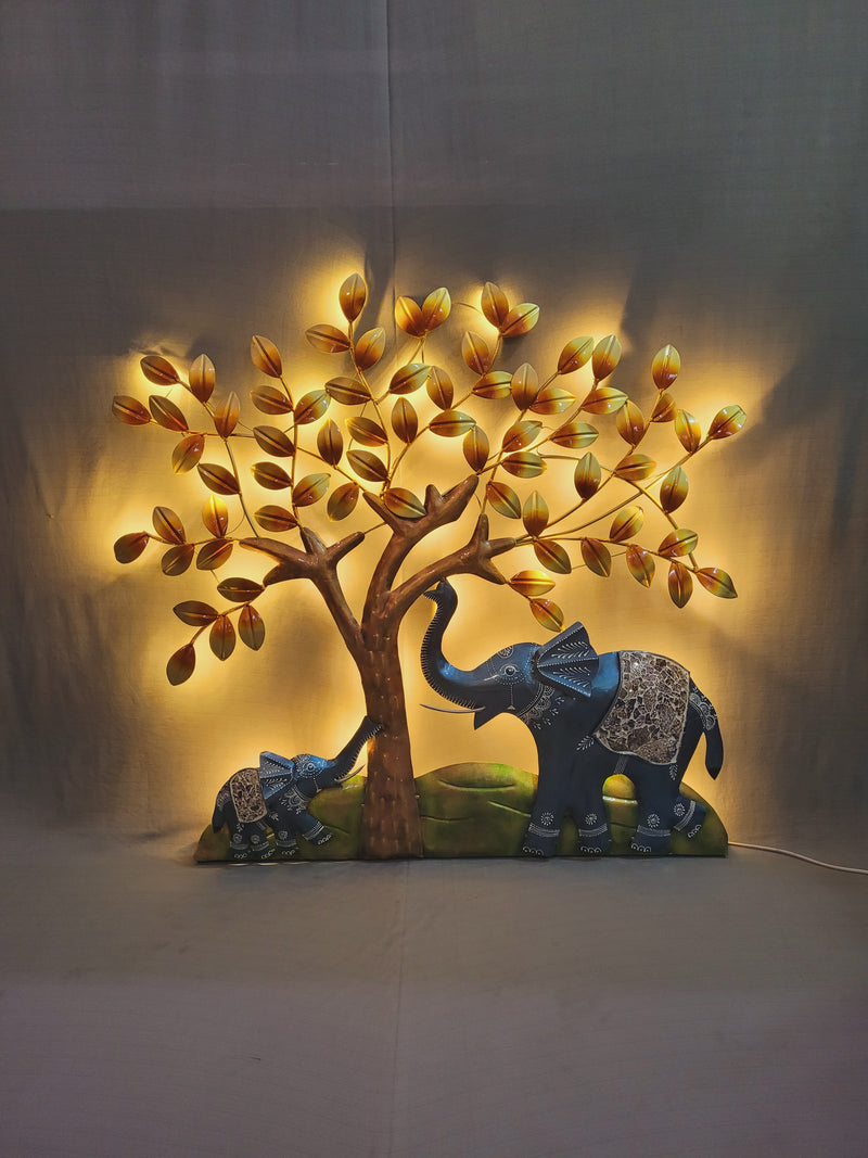 Blue Elephant with Baby under Tree Wall decor ( 34 H * 35.5 L * 3 W ) Inches