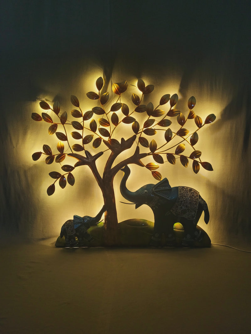 Blue Elephant with Baby under Tree Wall decor ( 34 H * 35.5 L * 3 W ) Inches