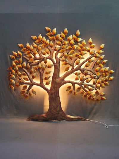 Golden leaves Tree with LED ( 33H * 38L * 1.5W ) inches metal wall decor living room decor office room decor gifting and home decorations