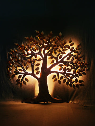 Golden leaves Tree with LED ( 33H * 38L * 1.5W ) inches metal wall decor living room decor office room decor gifting and home decorations