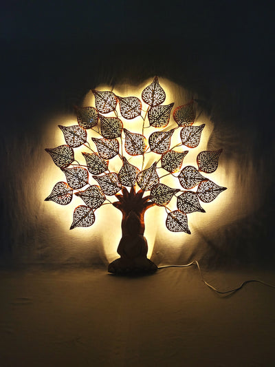 Buddha Tree Big leaves with LED Medium Size wall decor ( 33H * 30.5L * 2W ) inches iron living room decor office room decor gifting and home decorations