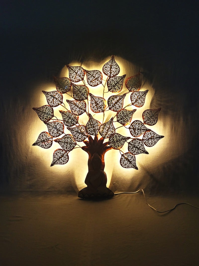 Buddha Tree Big leaves with LED Medium Size wall decor ( 33H * 30.5L * 2W ) inches iron living room decor office room decor gifting and home decorations