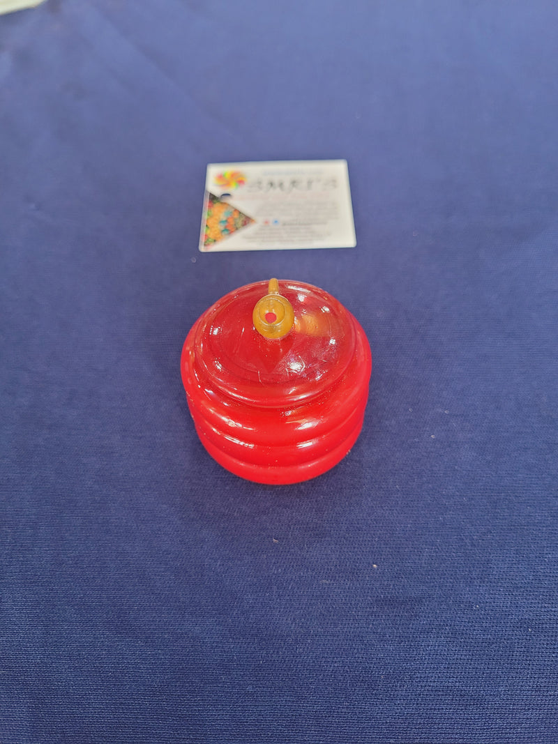 Natural wooden Kumkum Box Red with parrot cute on top pooja decor return gifts plate decoration ( 2 H * 2 L * 2 W ) inches