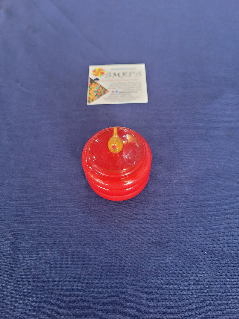 Natural wooden Kumkum Box Red with parrot cute on top pooja decor return gifts plate decoration ( 2 H * 2 L * 2 W ) inches