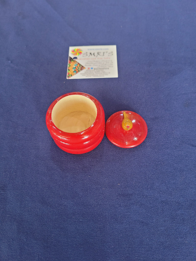 Natural wooden Kumkum Box Red with parrot cute on top pooja decor return gifts plate decoration ( 2 H * 2 L * 2 W ) inches