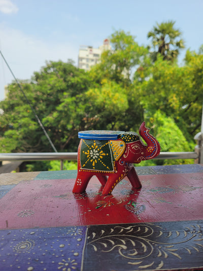 Cute wooden Small elephant stool Hand painted Hand made decor Home decor Pooja decor show piece Length 5 inch width 3 inch Height 4 inch