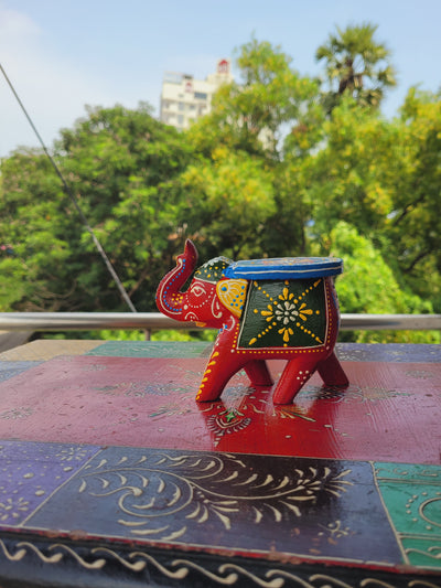 Cute wooden Small elephant stool Hand painted Hand made decor Home decor Pooja decor show piece Length 5 inch width 3 inch Height 4 inch