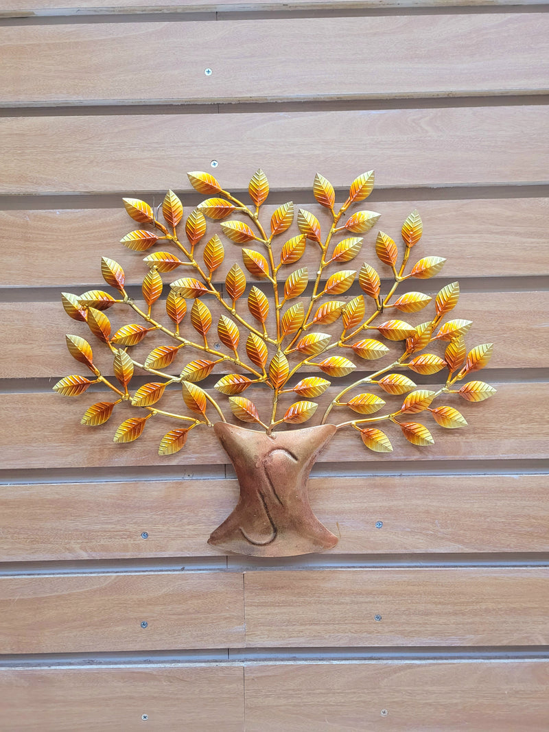 Small Karpaga vriksha golden Tree ( 16H * 17.5L * 1W ) inches Tree wall decor Metal wall decor living room decor office room decor gifting and home decorations