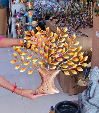 Small Karpaga vriksha golden Tree ( 16H * 17.5L * 1W ) inches Tree wall decor Metal wall decor living room decor office room decor gifting and home decorations