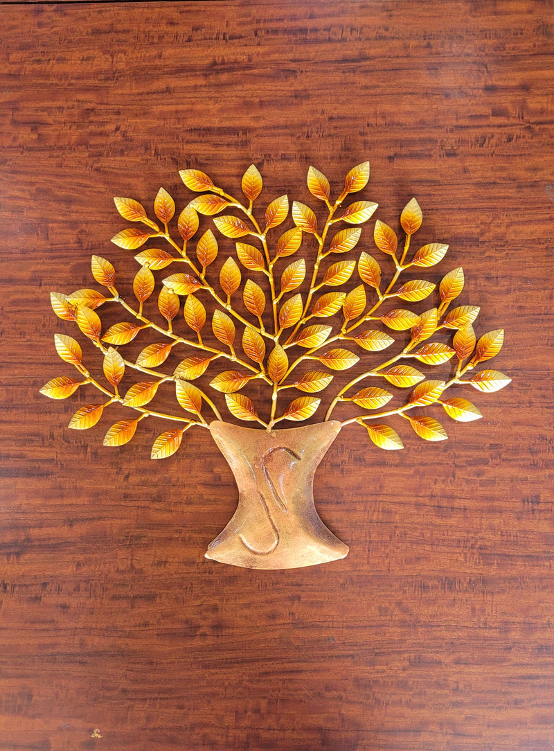 Small Karpaga vriksha golden Tree ( 16H * 17.5L * 1W ) inches Tree wall decor Metal wall decor living room decor office room decor gifting and home decorations