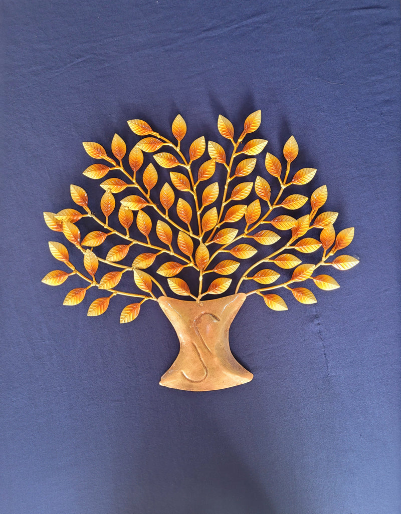 Small Karpaga vriksha golden Tree ( 16H * 17.5L * 1W ) inches Tree wall decor Metal wall decor living room decor office room decor gifting and home decorations