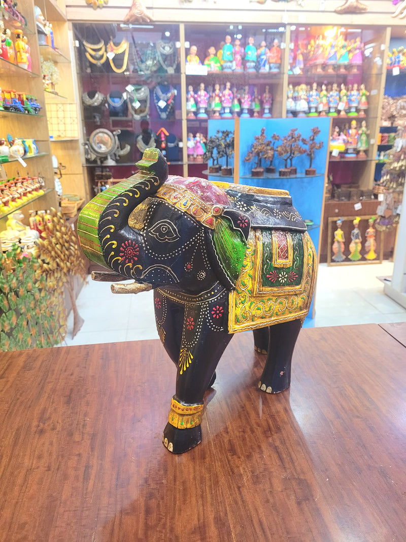 Wooden carving Elephant Black 15" (15 H * 15 L * 6 W ) Inch