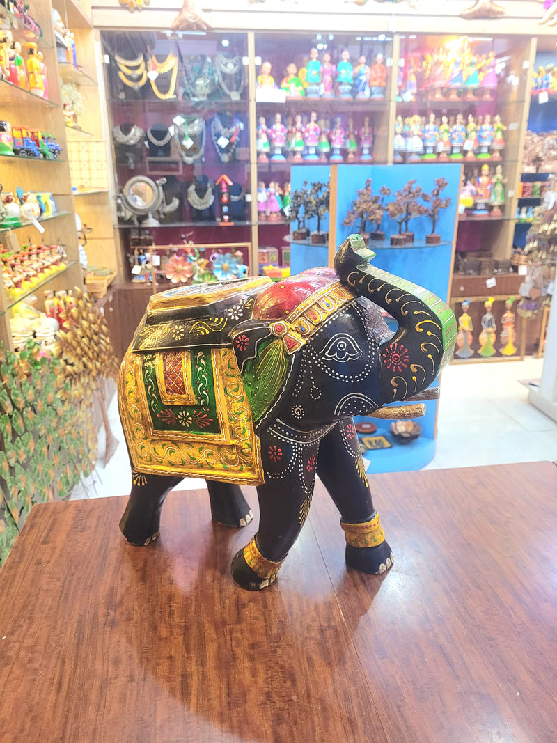 Wooden carving Elephant Black 15" (15 H * 15 L * 6 W ) Inch