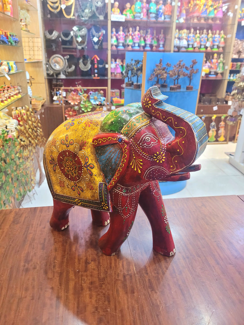 Wooden carving Elephant Red 15" (15 H * 15 L * 6 W ) Inch