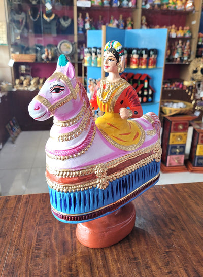 Poikkal Kuthirai Dancing Horse Woman doll Yellow (12 H * 10 L * 4W) inches Thanjavur Thalayatti Bommai Tanjore Dancing Dolls Tamil Tradition new