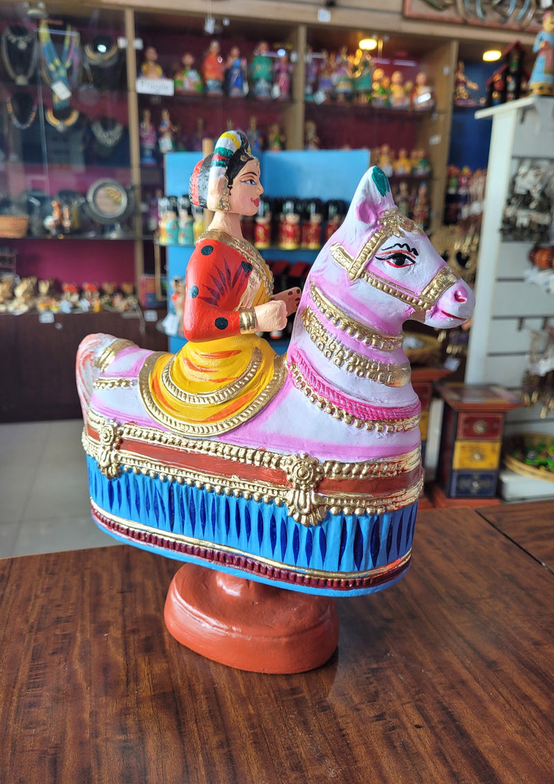 Poikkal Kuthirai Dancing Horse Woman doll Yellow (12 H * 10 L * 4W) inches Thanjavur Thalayatti Bommai Tanjore Dancing Dolls Tamil Tradition new