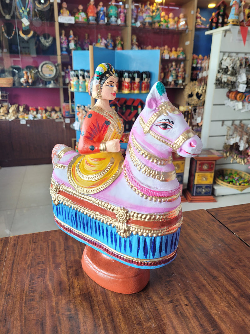 Poikkal Kuthirai Dancing Horse Woman doll Yellow (12 H * 10 L * 4W) inches Thanjavur Thalayatti Bommai Tanjore Dancing Dolls Tamil Tradition new