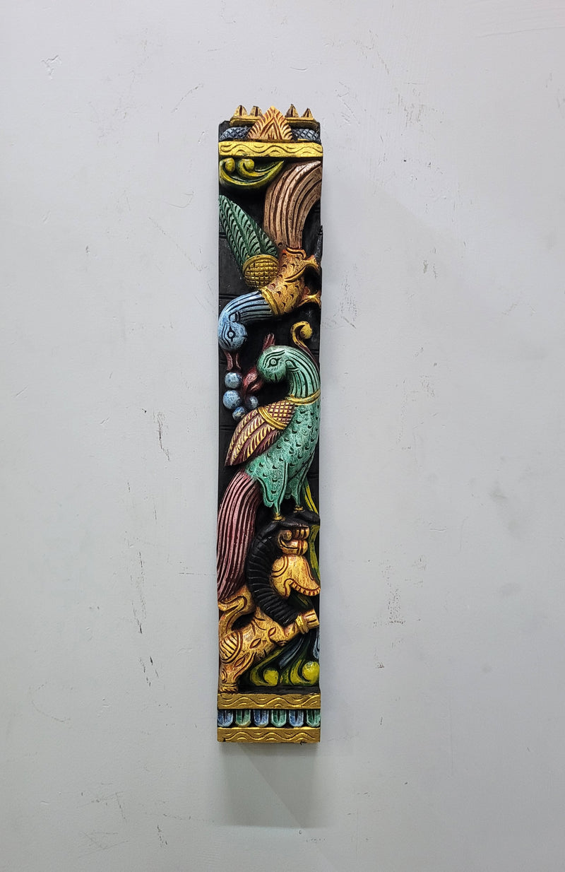 Parrot Peacock Yali Wooden Wall Panel Frame 24 Inch Wall Handing Left Side Mahogany Wood Carving Traditional Chettinad Indian Handicrafts (24 H x 4 L x 2 W inches)