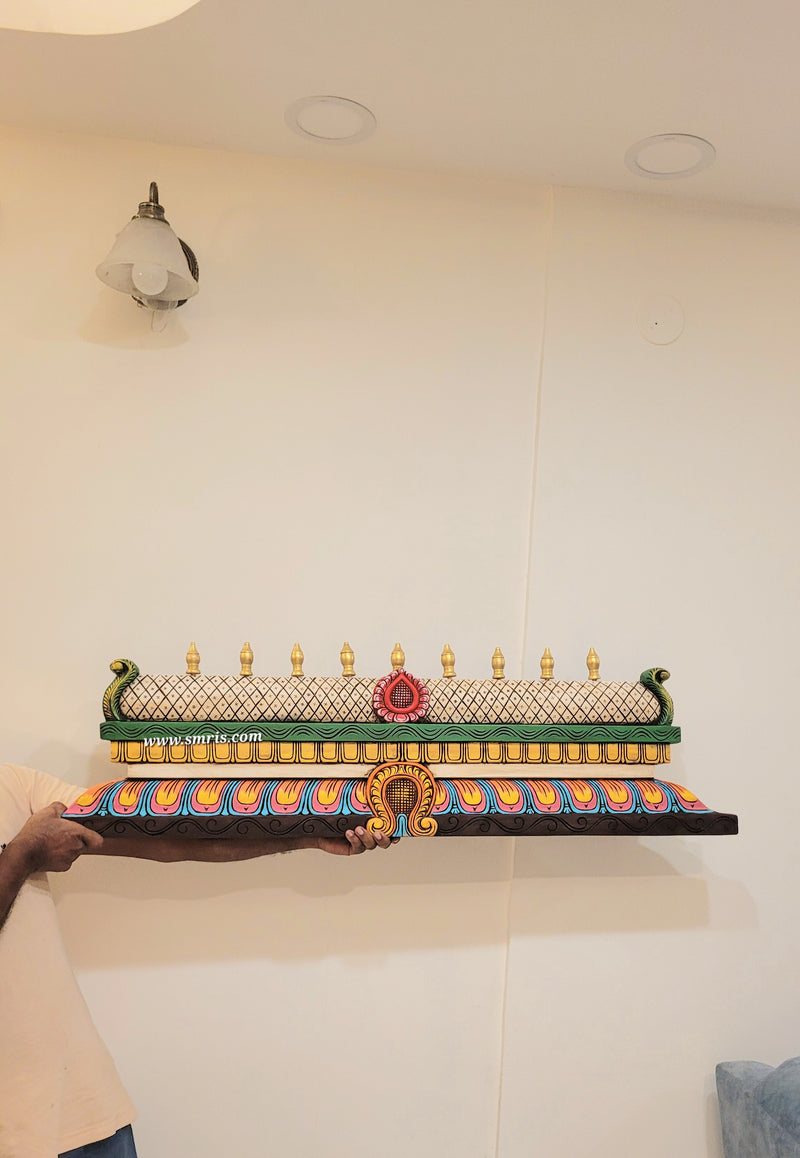 Gopuram Wood Carving Wall Hanging Customized Size and Color Mahogany Wood Pooja Room Entrance Door Traditional Chettinad Indian Handicrafts