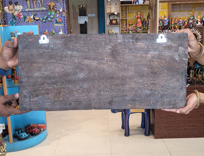 Wood carving Lakshmi Ganesha Saraswathy Wooden Wall Panel Frame 24 Inch Wall Hanging Vagai Wood Carving Traditional Chettinad Indian Handicrafts (11 H x 24 L x 2 W inches)