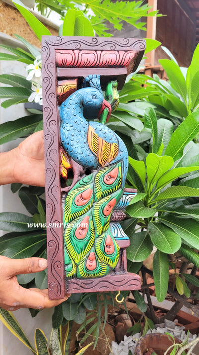 Peacock Big Wood Carving 18 Inch Wall Bracket / Corbel Maghony Wood Traditional Chettinad Handicrafts (18H * 8L * 3W Inches)