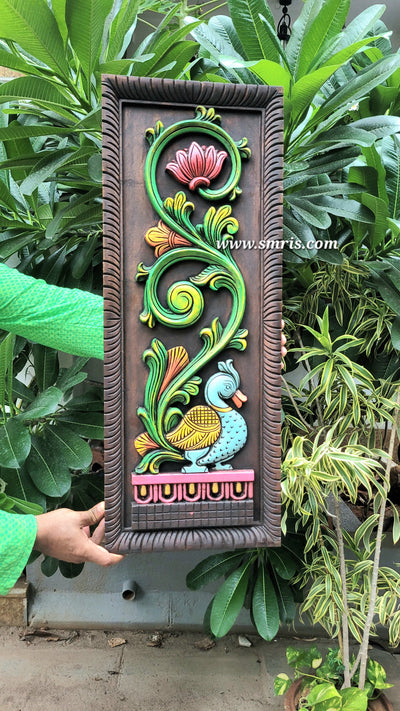 Annam / Annapakshi Flower Left Side Wall Panel Mahogany Wooden Wall Frame 30 Inch big Wooden Carving Hanging Decor Corbel Traditional Chettinad Indian Handicrafts (30 H * 11.5 L * 1.5 W Inches)