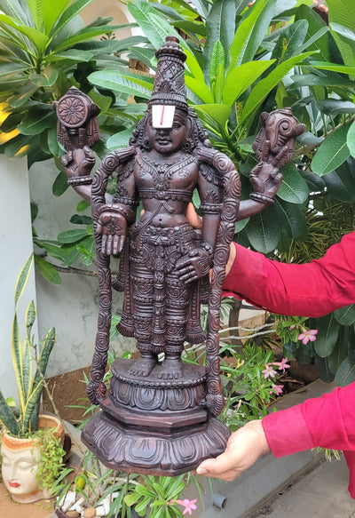 Lord Kalyana Balaji / Perumal Blue Colour Wooden Statue Idol 24Inch Pooja Idol Table Decor Entrance Decor Vaagai Wood Carving Traditional Indian Handicrafts (24H x 13L x 6W Inches)