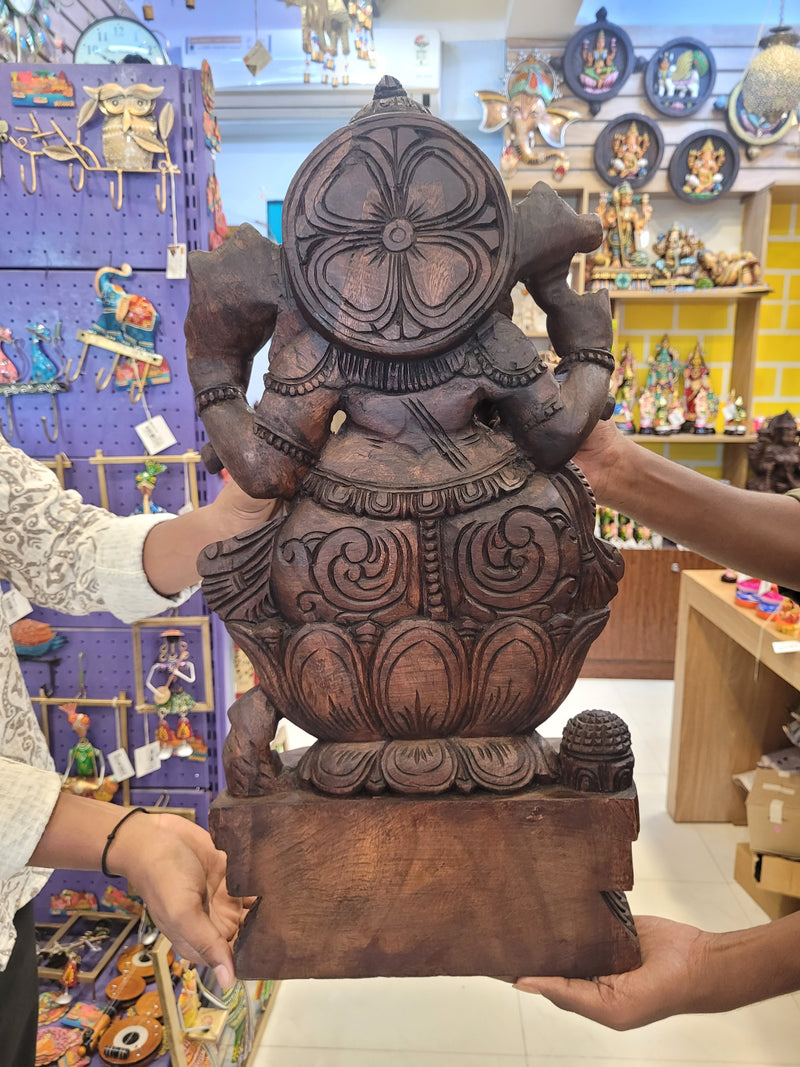 Lord Ganesha Vinayagar Big Wooden Statue Sculpture Idol Rosewood Colour 24 Inch design 1 Pooja Idol Table Decor Vagai Wood Carving Traditional Chettinad Indian Handicrafts (24 H x 12 L x 5 W inches)