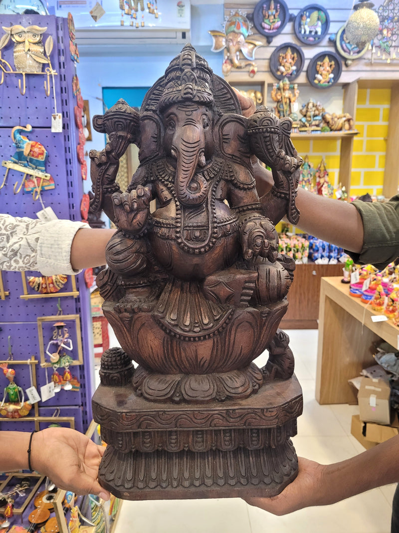Lord Ganesha Vinayagar Big Wooden Statue Sculpture Idol Rosewood Colour 24 Inch design 1 Pooja Idol Table Decor Vagai Wood Carving Traditional Chettinad Indian Handicrafts (24 H x 12 L x 5 W inches)
