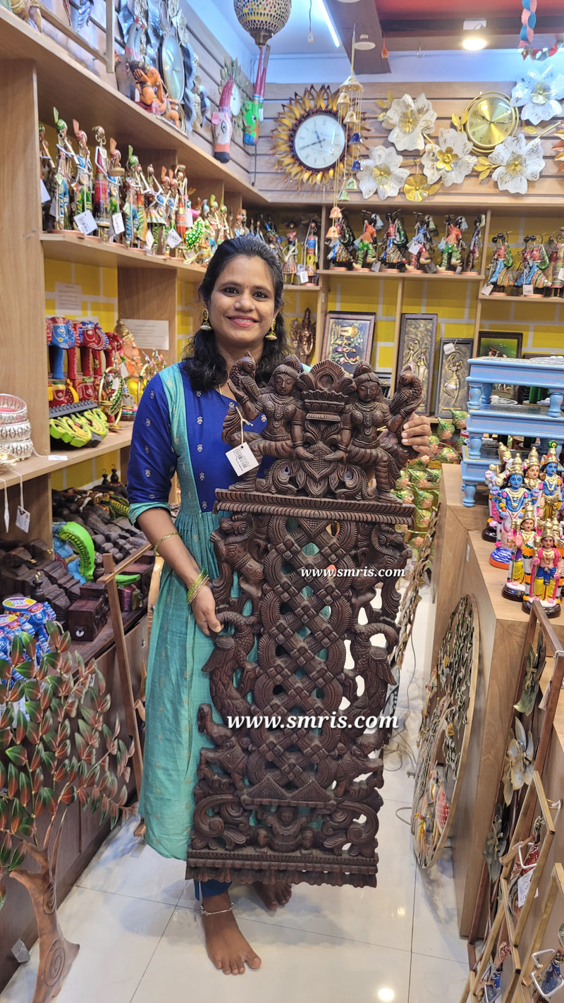 Aapakoodu | Ladle Spoon stand aapakudu aappakoodu  Kitchen Accessory Rosewood Colour Mahogany Wood Carving Wall Hanging Traditional Kerala & Chettinad Indian Handicrafts (48H * 17.5L * 1W Inches)