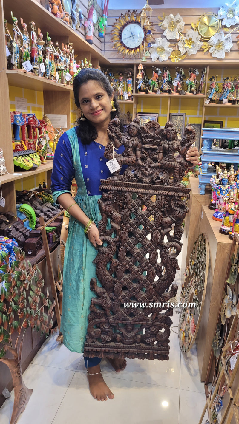 Aapakoodu | Ladle Spoon stand aapakudu aappakoodu  Kitchen Accessory Rosewood Colour Mahogany Wood Carving Wall Hanging Traditional Kerala & Chettinad Indian Handicrafts (48H * 17.5L * 1W Inches)