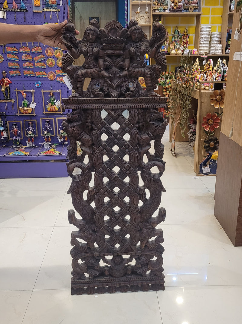 Aappakudu apakudu | Ladle Spoon stand aapakudu aappakoodu  Kitchen Accessory Rosewood Colour Mahogany Wood Carving Wall Hanging Traditional Kerala & Chettinad Indian Handicrafts (48H * 17.5L * 1W Inches)