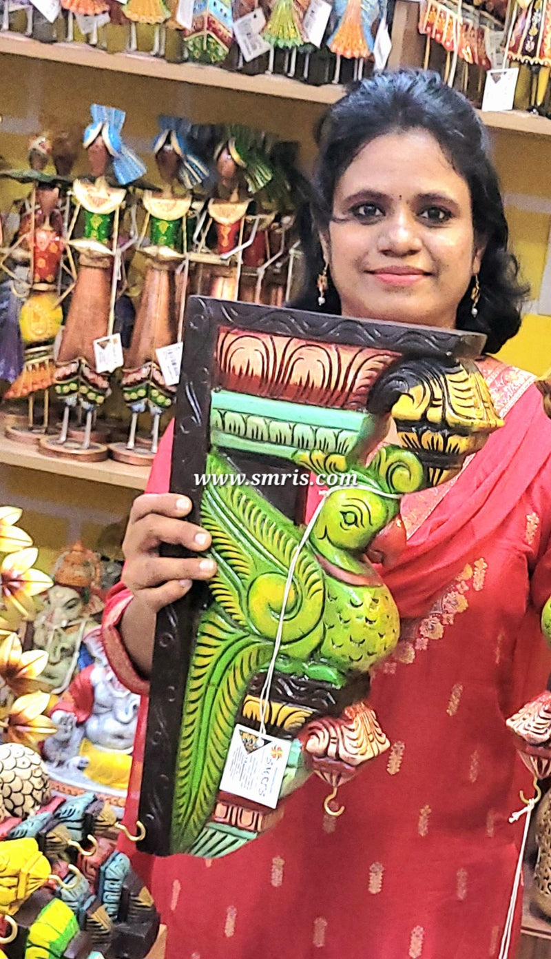 Parrot BIG 18 inch Wood Carving Wall bracket / Corbel traditional Chettinad Handicrafts Green