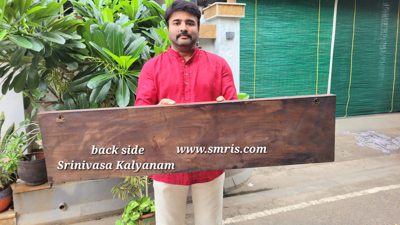 Srinivasa Kalyanam 4 Feet Wooden Wall Panel Frame Wall Hanging Mahogany Wood Carving Traditional Chettinad Indian Handicrafts Puja Room Decor House Warming Gifts (12H x 48L x 2W Inches)
